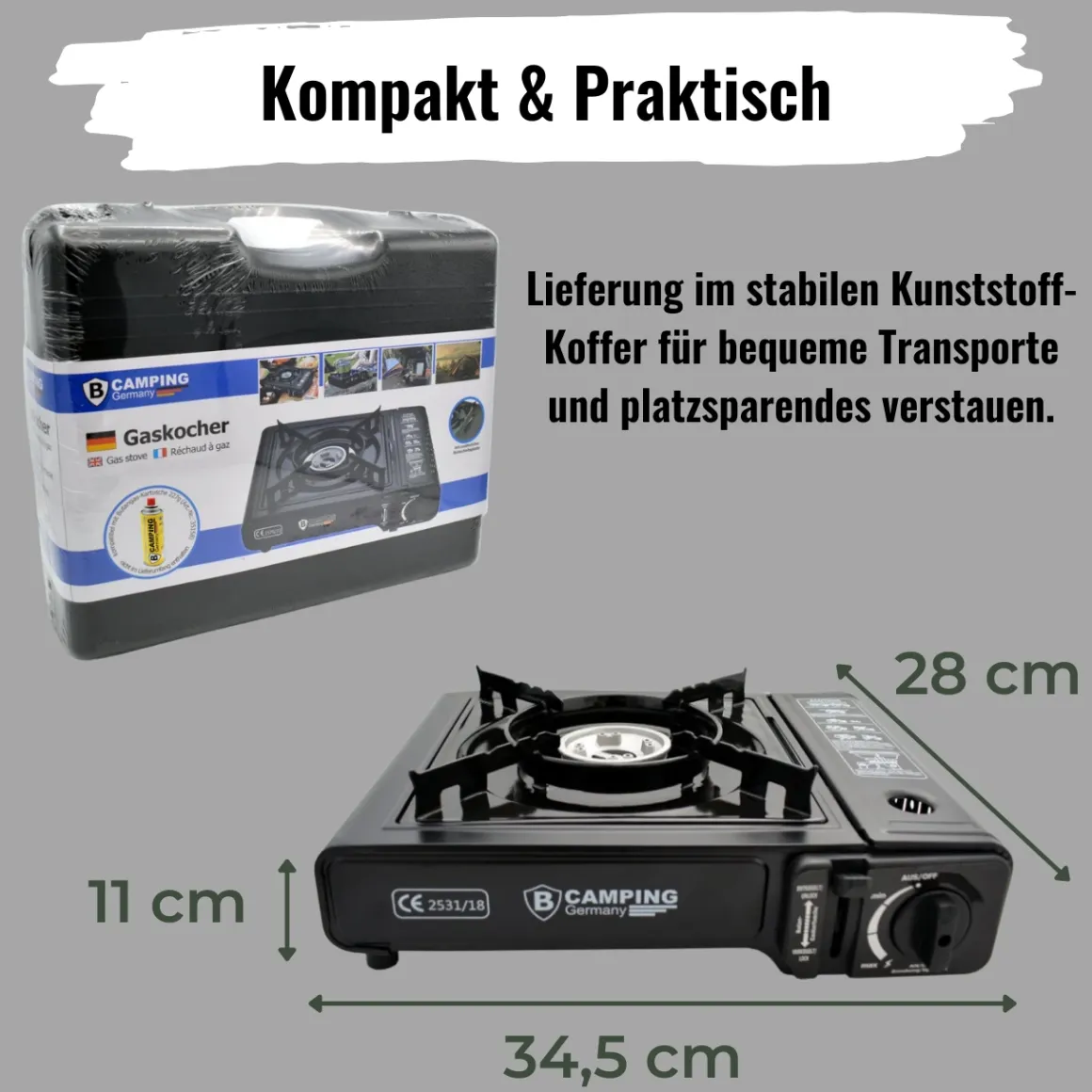 Gaskartuschen Camping Kocher 1-flammig, mit 8x Butangas Kartusche 227g