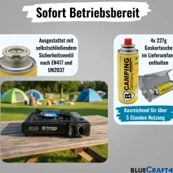 Gaskartuschen Camping Kocher 1-flammig,  mit 4x Butangas Kartusche 227g