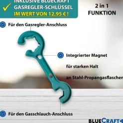 Gaskartuschen Druckminderer 50 mbar mit Schraubventil mit 2 in 1 Gasregler-Schlüssel