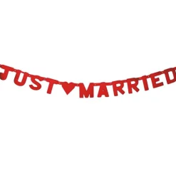 Girlande: Just Married, Rot  150 cm