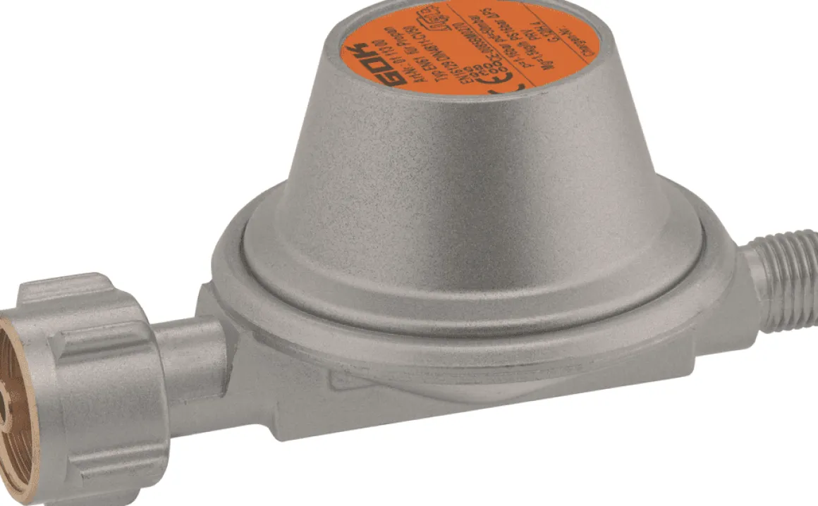 GOK Gasregler Caramatic BasicOne EN61 1,5kg/h 50 mbar, KLF x G 1/4 LH-KN PRV