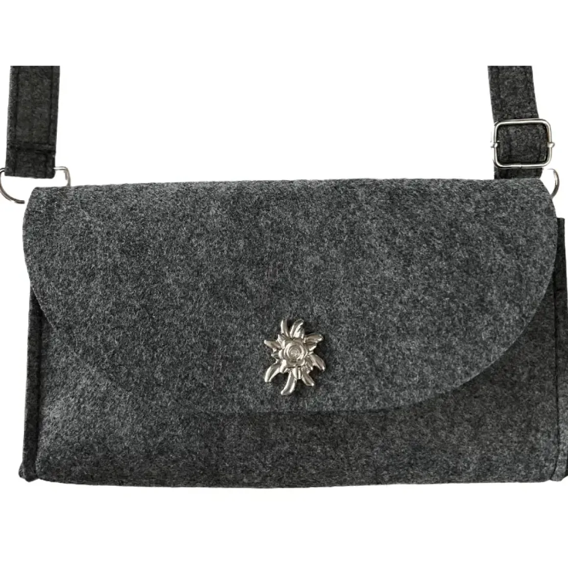 Handtasche, grau, Filz mit Edelweiß