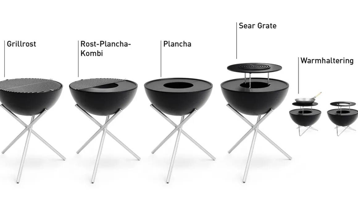 Höfats Bowl 70 Feuerschale Plancha-Grillset mit Dreibein