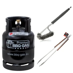 8 kg Premium BBQ Gas-Flasche mit Grill-Bürste & XXL Grill-Zange