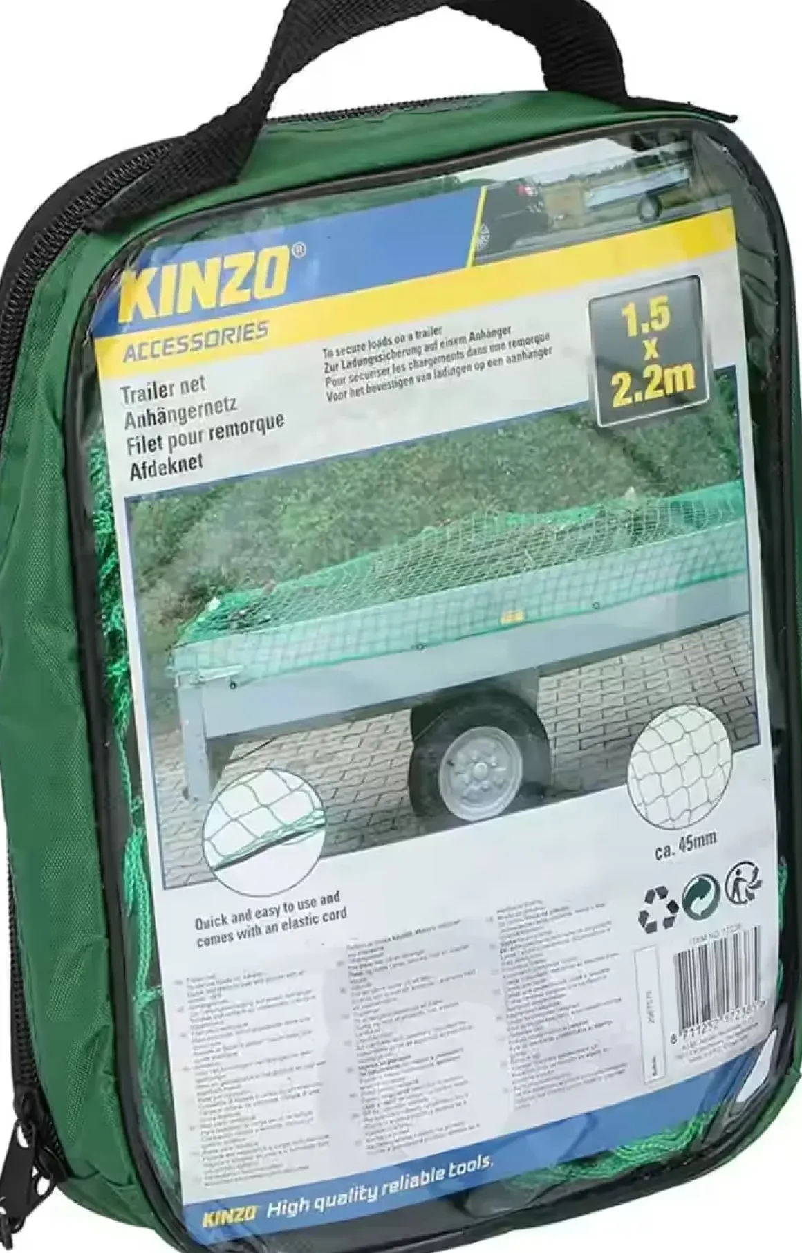 KINZO Anhängernetz 1,5x2,2m Ladungssicherungsnetz mit elastischem Gummizug Maschenweite 45 mm