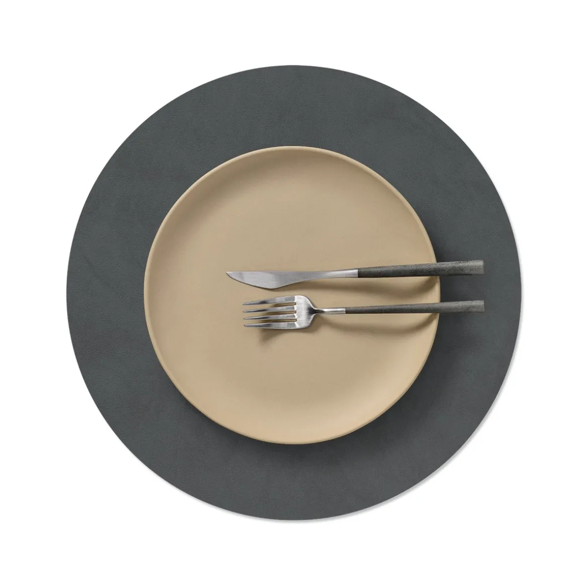 LIND DNA Tischset circle L Nupo Anthracite Ø 38 cm recyceltes Leder