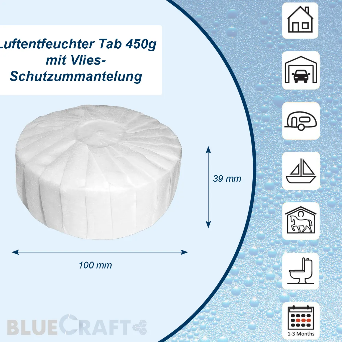 Luftentfeuchter Box mit 1 x 450g Luftentfeuchter in Vlies-Schutzummantelung