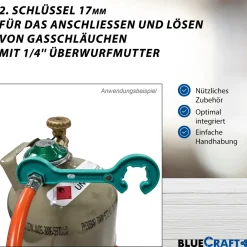 50 mbar Camping Gasregler Druckminderer mit 200 cm Gasschlauch + Gasflaschenschlüssel