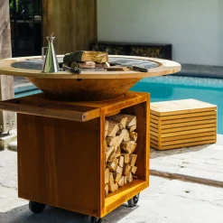 OFYR Classic+ Storage Corten Feuerplatte 100 PRO  mit Holzfach