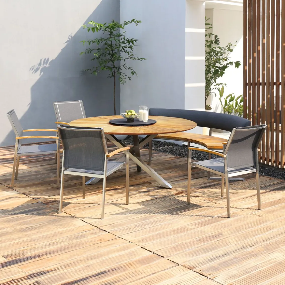 Onyx Bank Viertelkreis Alu-Teak 171x70x75,5 cm