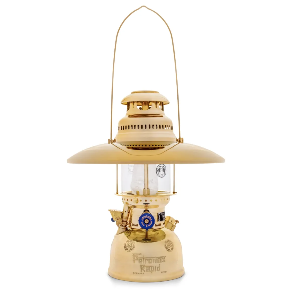 Petromax Starklichtlampe | Petroleumlampe Messing | Gold mit Reflektorschirm