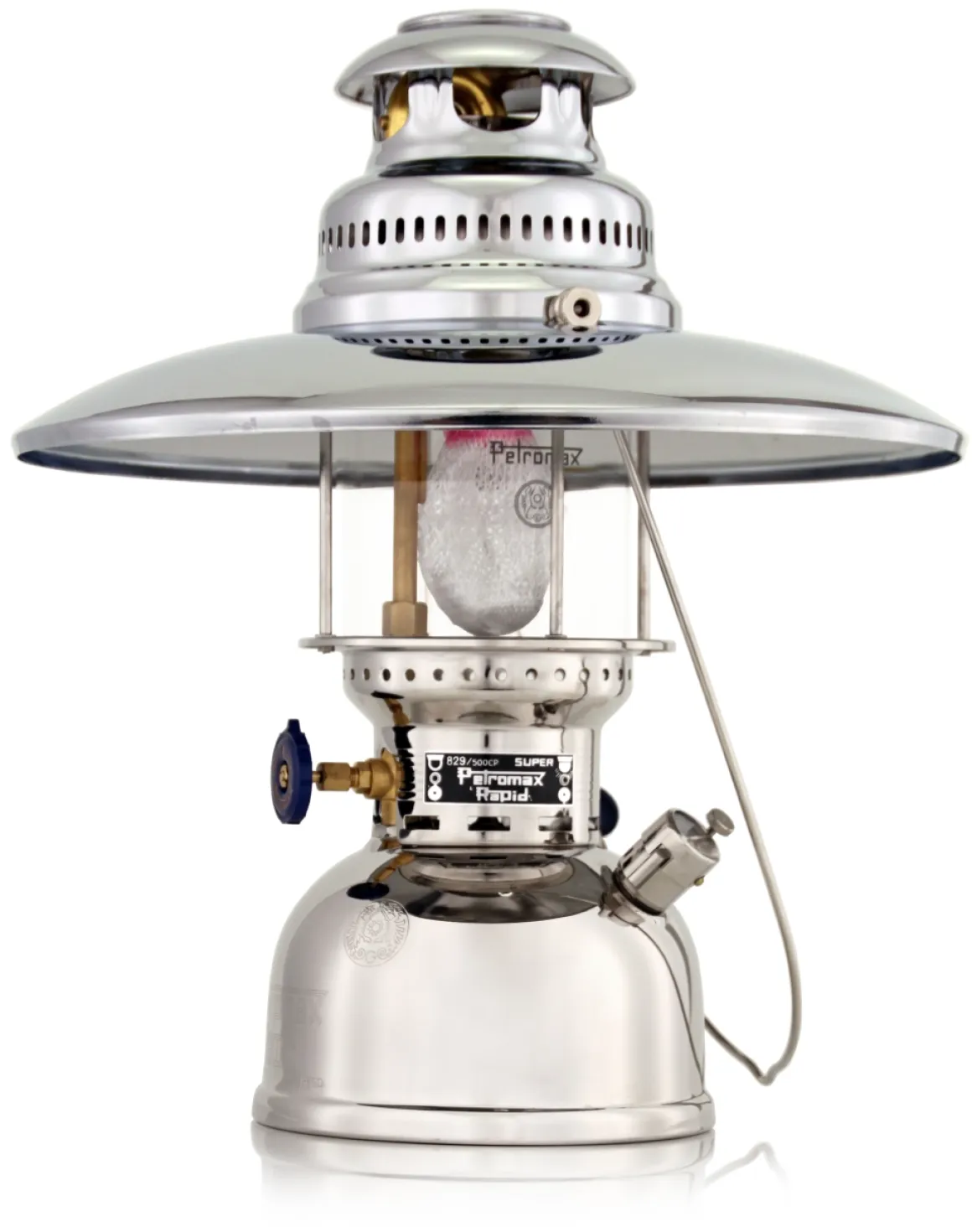 Petromax Starklichtlampe | Petroleumlampe Chrom mit Reflektorschirm