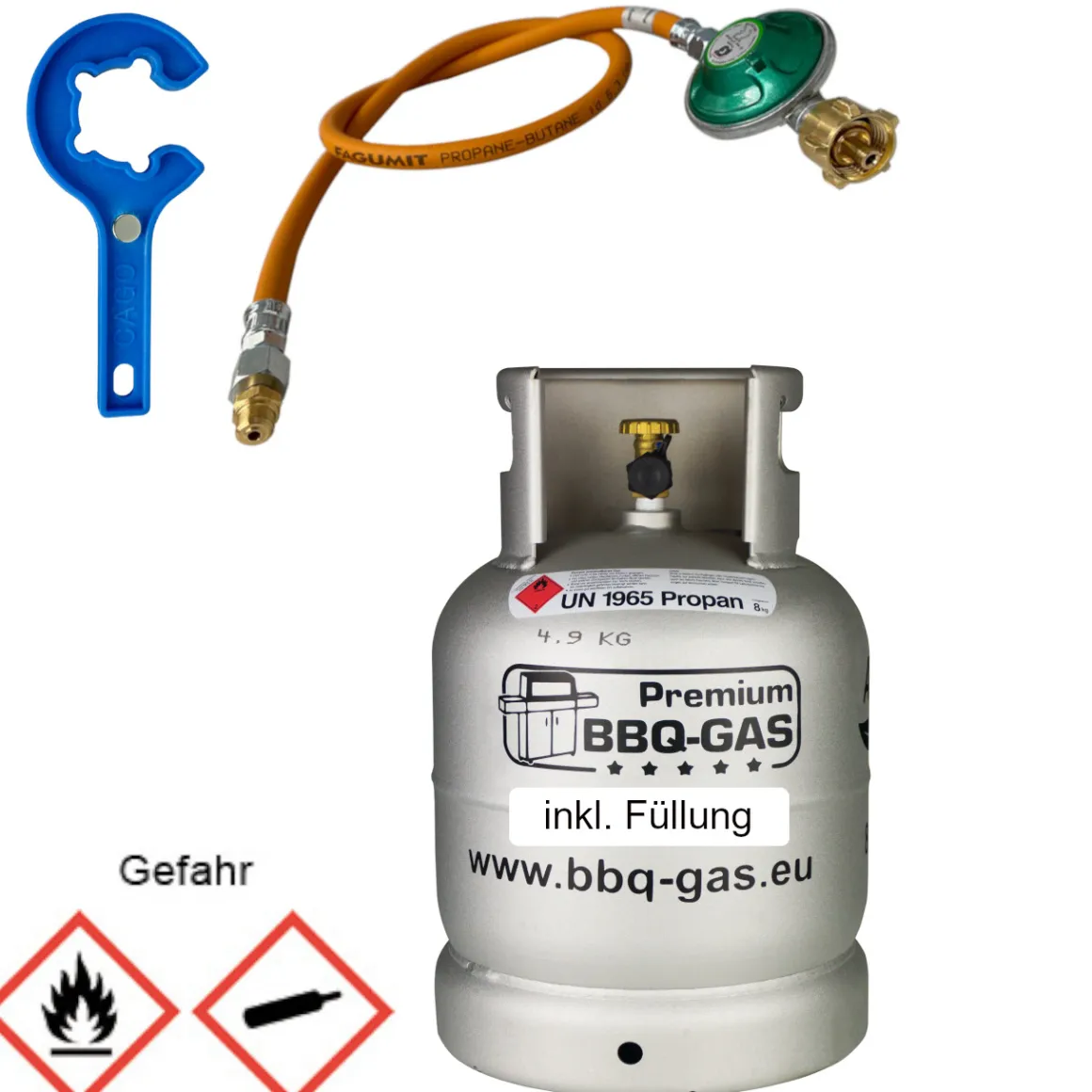 Premium BBQ-GAS Flasche ALU, 8 kg, gefüllt mit Kartuschengrill Umrüstset