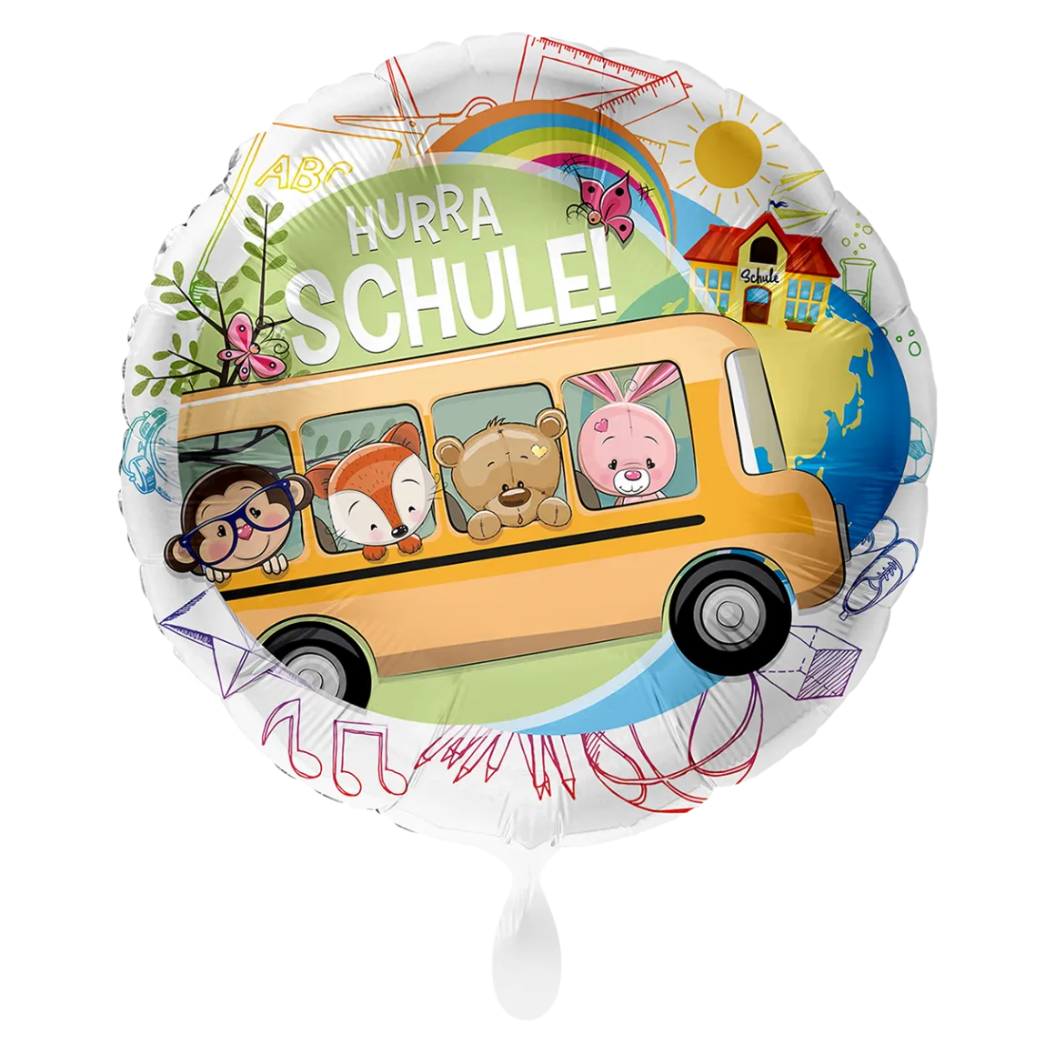 Schulbus Folienballon mit Tieren