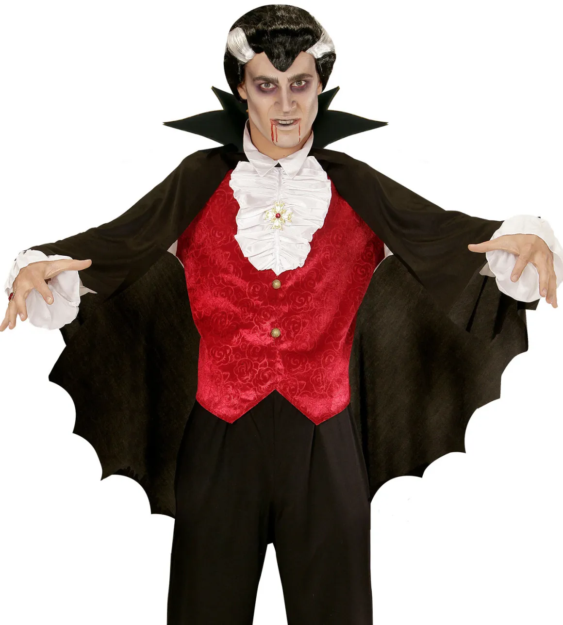 Schwarzer Vampirumhang mit Kragen Länge: 100 cm