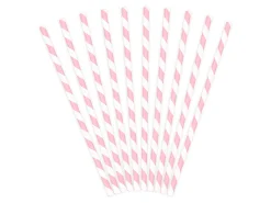 Strohhalme: Papier, schräge Streifen weiß/rosa,10 Stk.