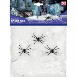 Widmann Weißes Spinnennetz 50g -  Halloween-Deko mit 3 Spinnen