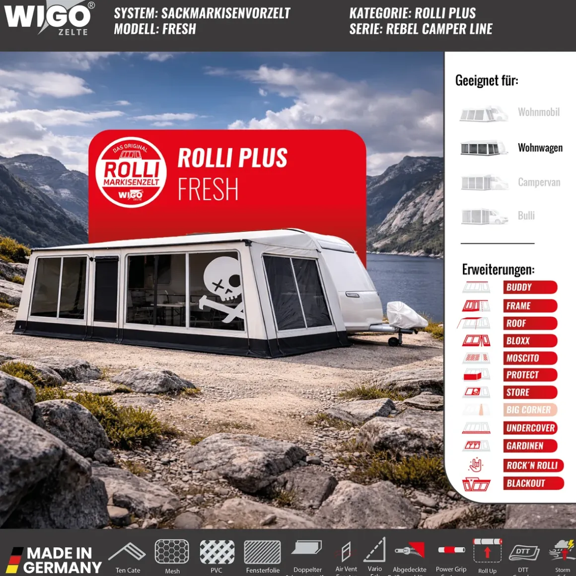 WIGO Vorzelt Rolli Plus Fresh | Größe 5 | Umlaufmaß 841 875 cm