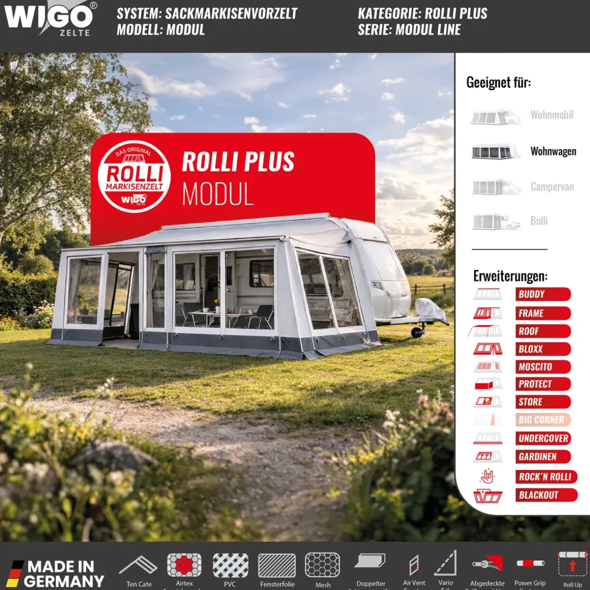 WIGO Vorzelt Rolli Plus Modul | Größe 5 | Umlaufmaß 841 875 cm