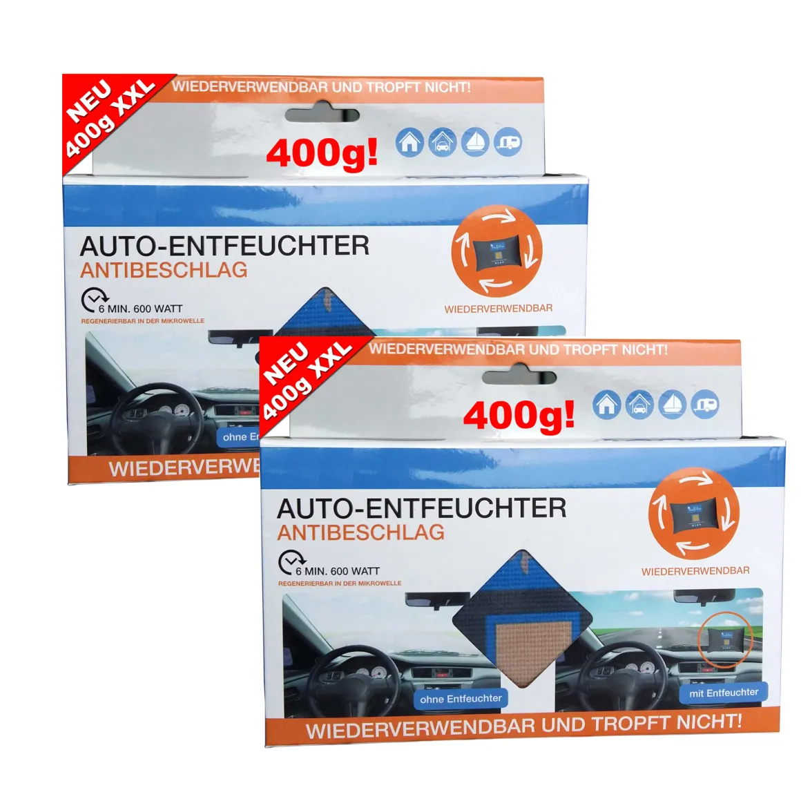 2x Autoentfeuchter Luftentfeuchter 400 g wiederverwendbar