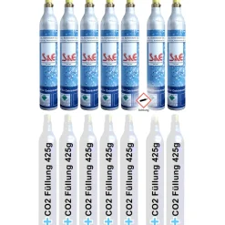 7 x CO2 Zylinder Kohlensäure 425 g Flasche  mit Füllung bis zu je 60 L f. Soda-Stream Wasser-M