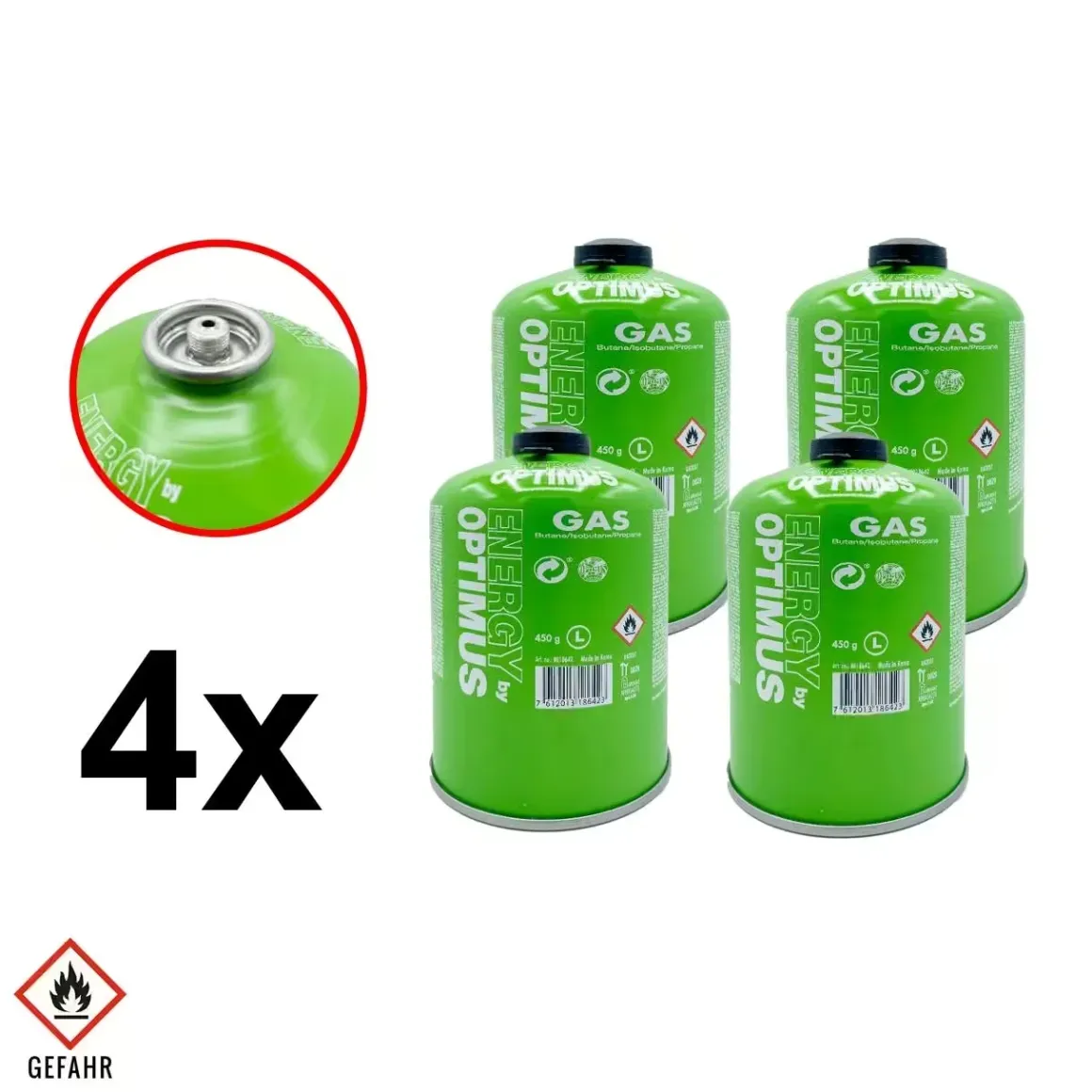 4x 450 g Gaskartusche für Gaskocher, Gasgrill Schraub-Ventil-Kartusche