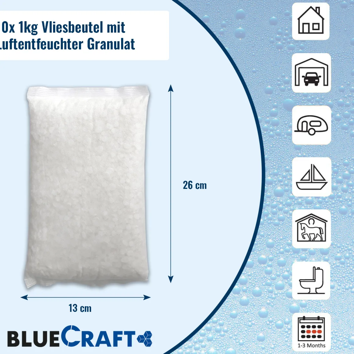 10x 1 kg Raum Luftentfeuchter Granulat im Vliesbeutel +1x Luftentfeuchter Aufhänger für Schränke mit 450g Granulat im Vliesbeutel