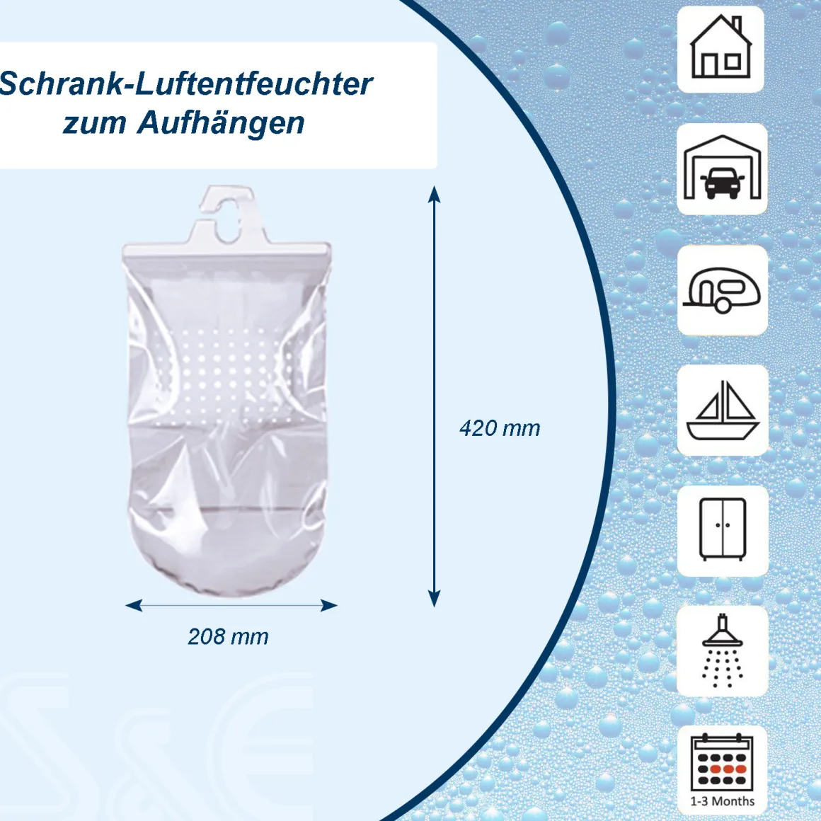 10x 1 kg Raum Luftentfeuchter Granulat im Vliesbeutel +1x Luftentfeuchter Aufhänger für Schränke mit 450g Granulat im Vliesbeutel