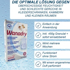 3x Kleiderschrank Luftentfeuchter zum Aufhängen  mit je 450g Granulat im Vliesbeutel parfümiert