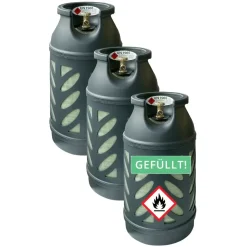 3x Premium 10 kg Composite Eigentum Propangasflasche gefüllt mit Lecksuchspray