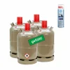 4x Propan-Gasflasche 11 kg gefüllt  mit Lecksuchspray für Camping, Gasgrill, Gaskocher
